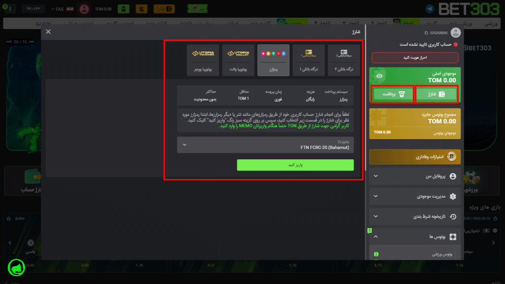 روش‌ های واریز و برداشت در سایت بت 303